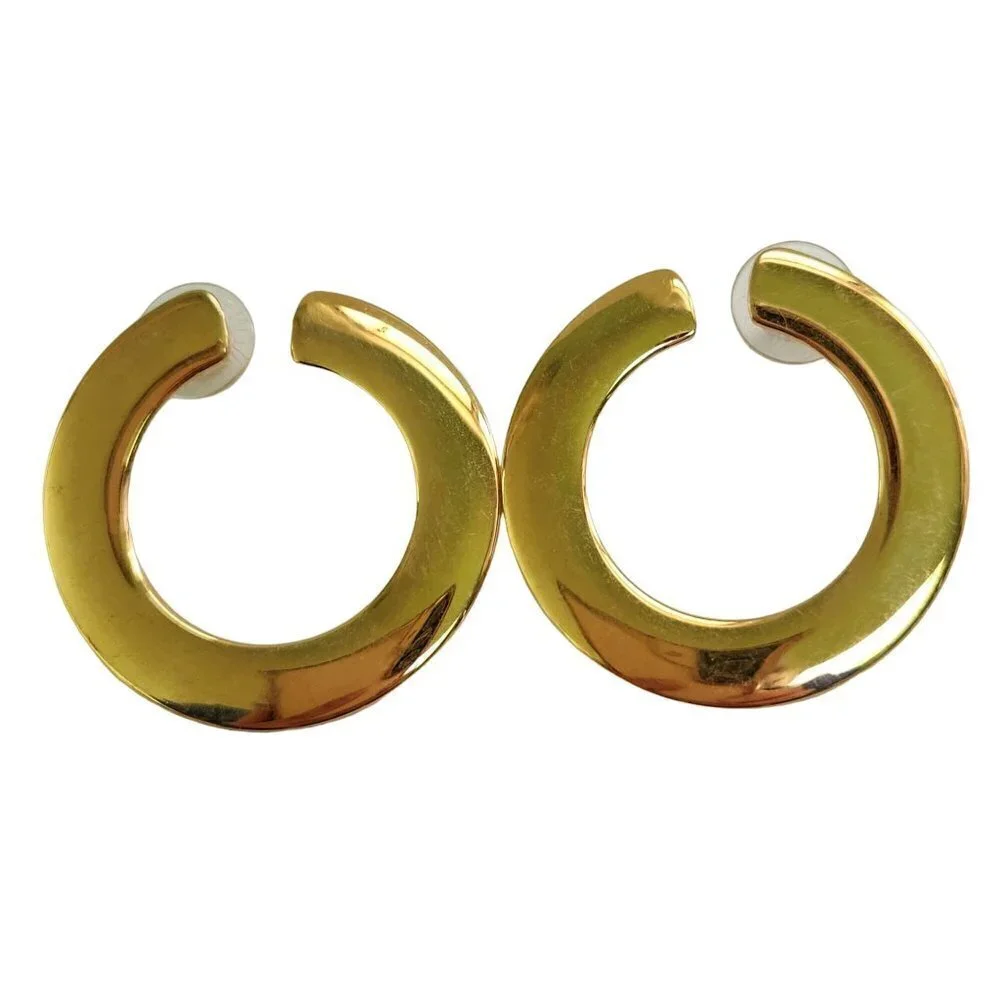 Vintage Flat Goldtone Hoop Stud Earrings